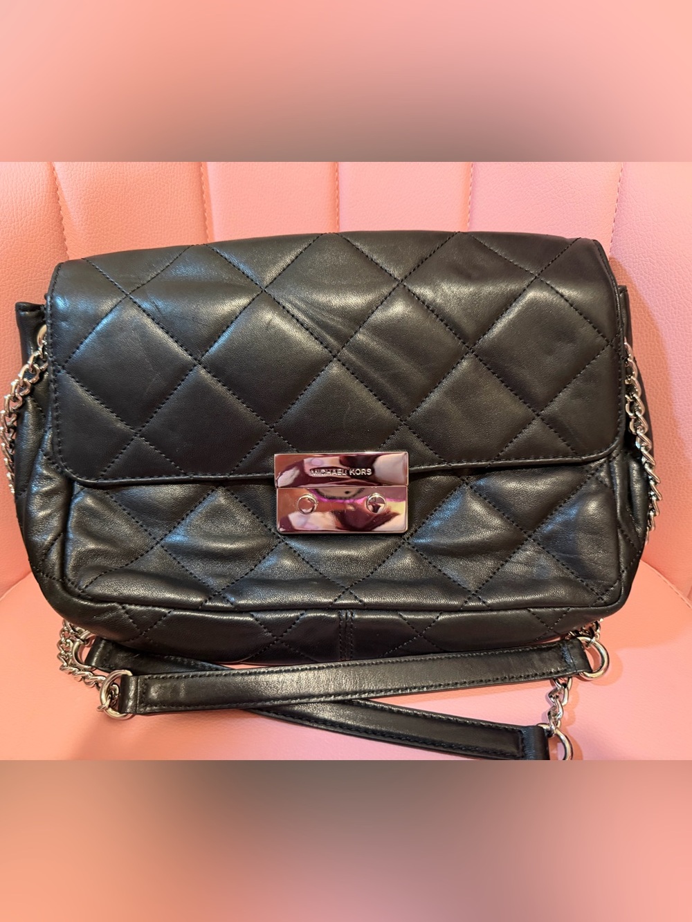 Michael Kors Black Quilted Leather Shoulder Bag with Chain Strap